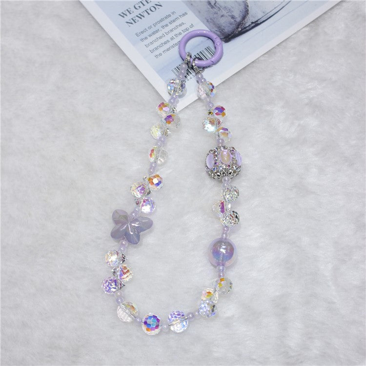 Cell Phone Lanyard 30cm Lantern Water Drop Beads Charm Phone Chain Wrist Strap - Purple