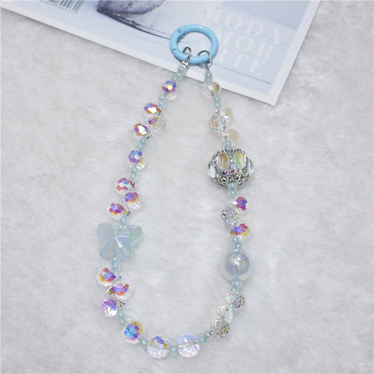 Cell Phone Lanyard 30cm Lantern Water Drop Beads Charm Phone Chain Wrist Strap - Blue