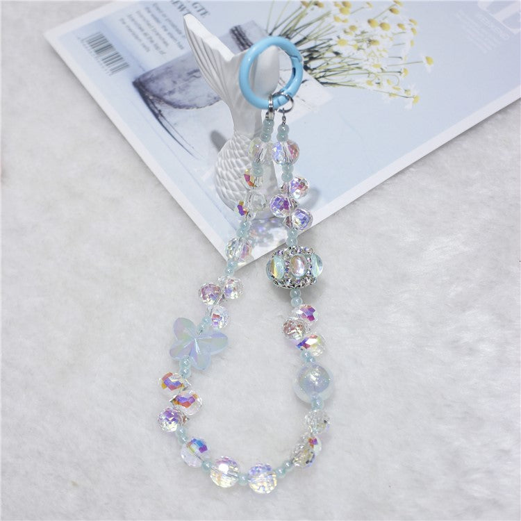 Cell Phone Lanyard 30cm Lantern Water Drop Beads Charm Phone Chain Wrist Strap - Blue