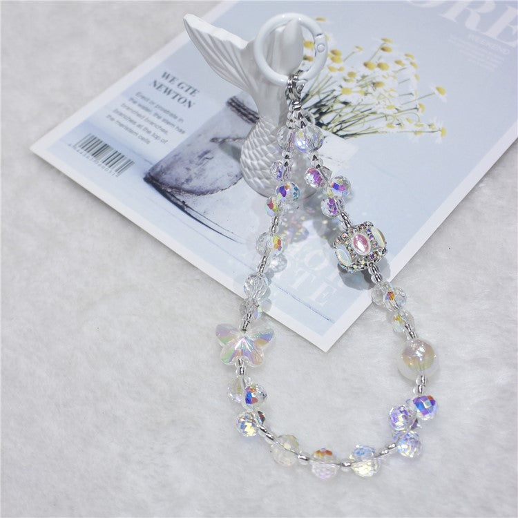 Cell Phone Lanyard 30cm Lantern Water Drop Beads Charm Phone Chain Wrist Strap - White