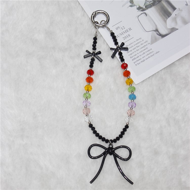 Cell Phone Lanyard 26cm Colored Beads Phone Chain Wrist Strap - With Bow