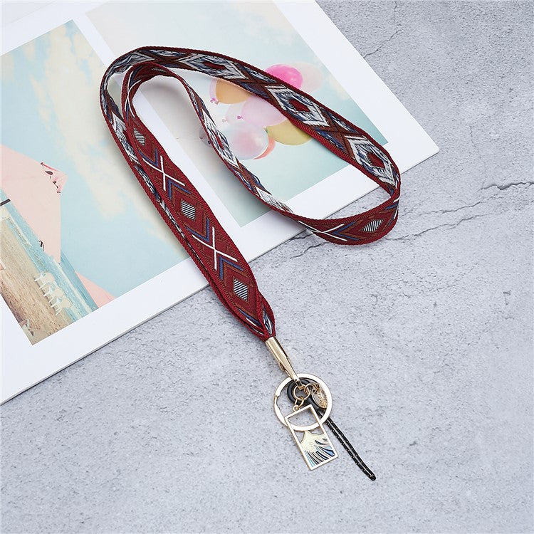 Ethnic Style Phone Strap ID Lanyard Cell Phone Anti-lost Neck Hanging Rope Wrist Chains Camera Lanyard - Dark Red