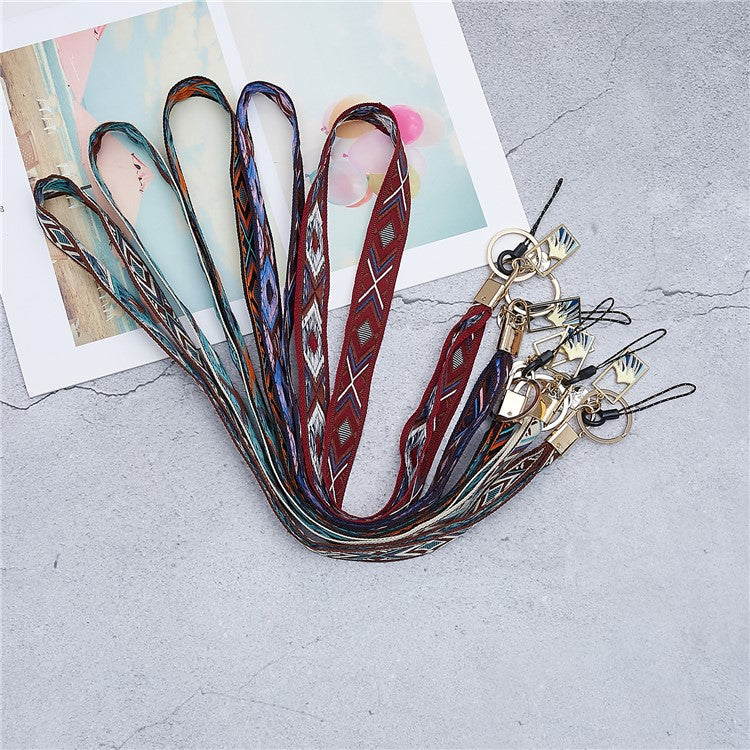 Ethnic Style Phone Strap ID Lanyard Cell Phone Anti-lost Neck Hanging Rope Wrist Chains Camera Lanyard - Beige