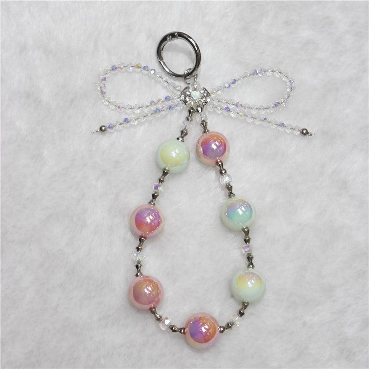 Cell Phone Lanyard 26cm Bow Charm Colorful Beads Phone Chain Wrist Strap