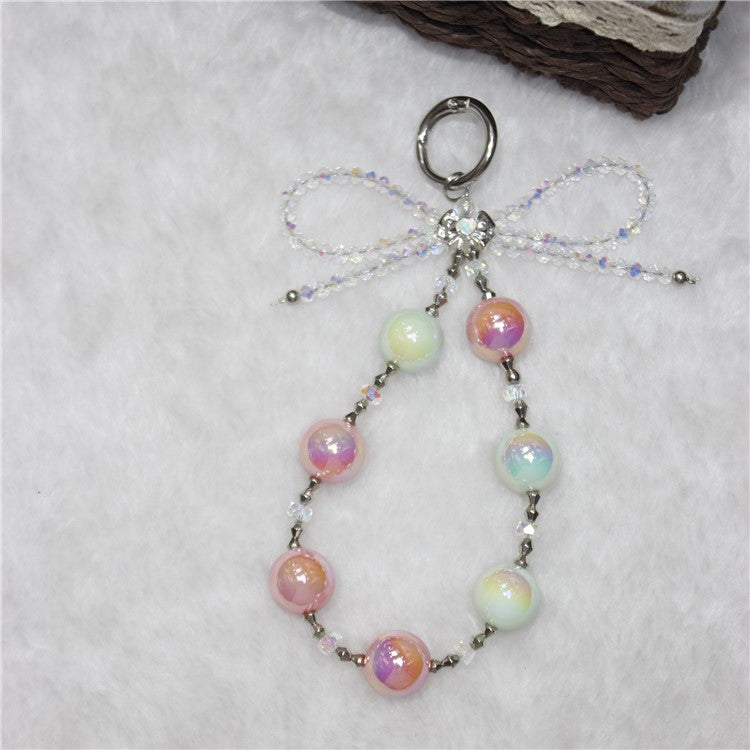 Cell Phone Lanyard 26cm Bow Charm Colorful Beads Phone Chain Wrist Strap