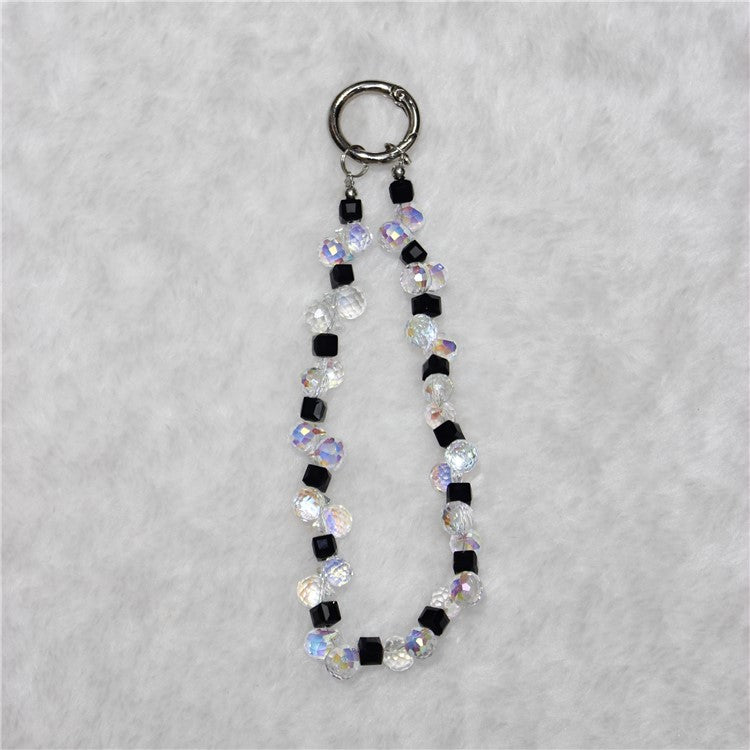 Cell Phone Lanyard 28cm Indirect Grape Beads Phone Chain Wrist Strap - Black