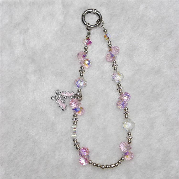 Cell Phone Lanyard 26cm Butterfly Charm Grape Beads Phone Chain Wrist Strap - Pink