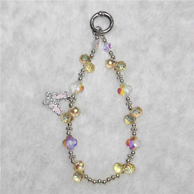 Cell Phone Lanyard 26cm Butterfly Charm Grape Beads Phone Chain Wrist Strap - Yellow