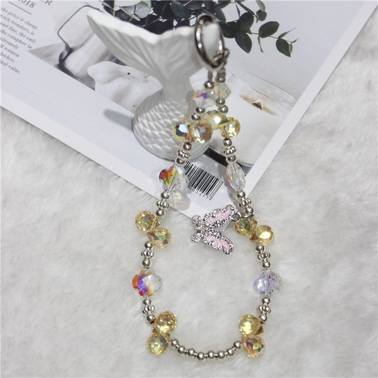 Cell Phone Lanyard 26cm Butterfly Charm Grape Beads Phone Chain Wrist Strap - Yellow