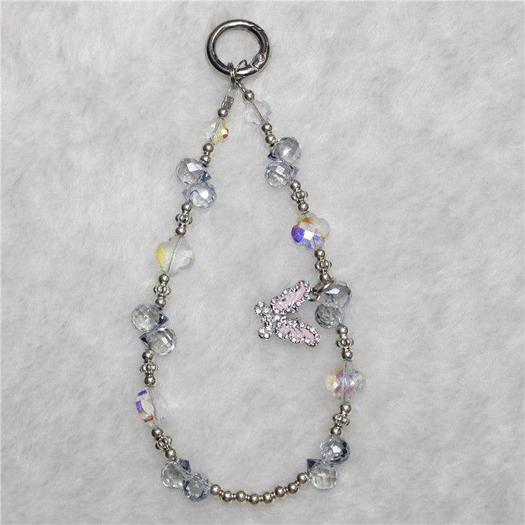 Cell Phone Lanyard 26cm Butterfly Charm Grape Beads Phone Chain Wrist Strap - Transparent