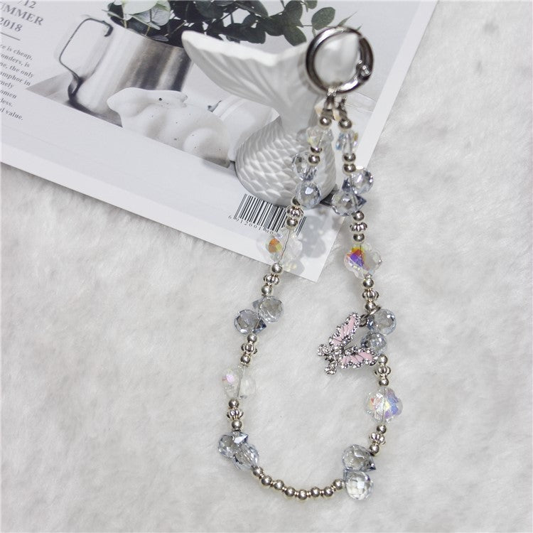 Cell Phone Lanyard 26cm Butterfly Charm Grape Beads Phone Chain Wrist Strap - Transparent