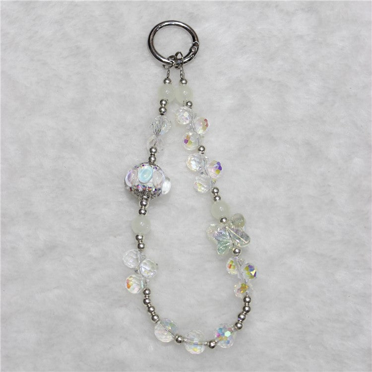 Phone Charm Strap Grape Bead Phone Lanyard Short 26cm Phone Wrist Strap - White