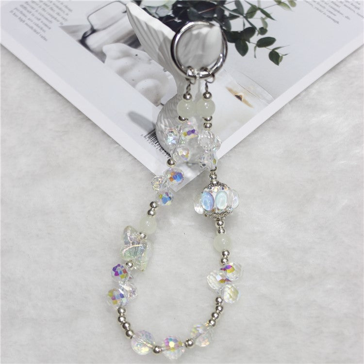 Phone Charm Strap Grape Bead Phone Lanyard Short 26cm Phone Wrist Strap - White