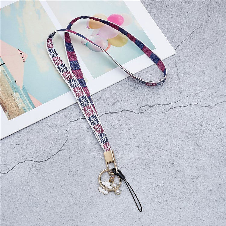 80cm Cell Phone Lanyard Flower Pendant Crossbody Phone Lanyard Phone Hand Wrist Strap Neck Lanyard Shoulder Strap - Dark Blue