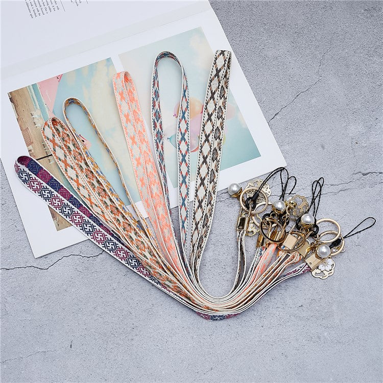 80cm Cell Phone Lanyard Flower Pendant Crossbody Phone Lanyard Phone Hand Wrist Strap Neck Lanyard Shoulder Strap - Dark Blue