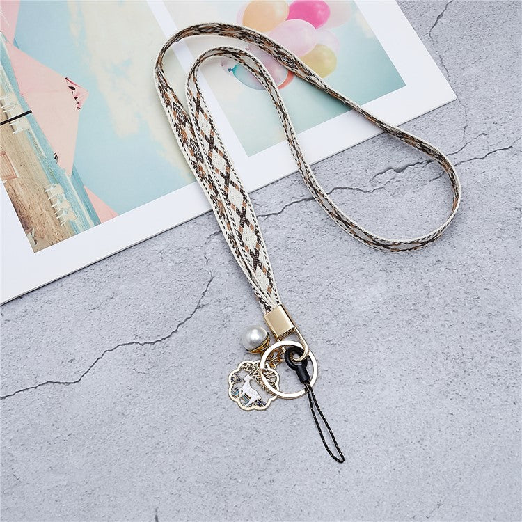 80cm Cell Phone Lanyard Flower Pendant Crossbody Phone Lanyard Phone Hand Wrist Strap Neck Lanyard Shoulder Strap - Khaki