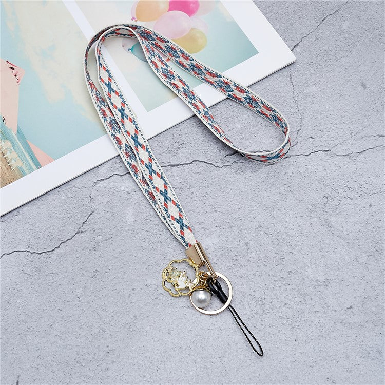 80cm Cell Phone Lanyard Flower Pendant Crossbody Phone Lanyard Phone Hand Wrist Strap Neck Lanyard Shoulder Strap - Blue