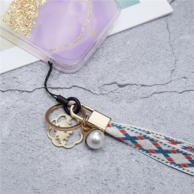 80cm Cell Phone Lanyard Flower Pendant Crossbody Phone Lanyard Phone Hand Wrist Strap Neck Lanyard Shoulder Strap - Blue