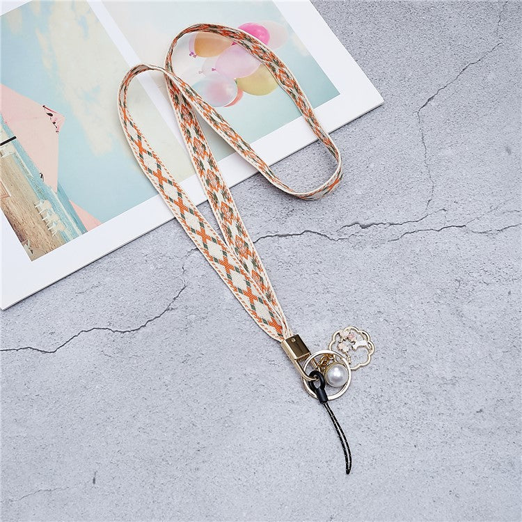 80cm Cell Phone Lanyard Flower Pendant Crossbody Phone Lanyard Phone Hand Wrist Strap Neck Lanyard Shoulder Strap - Orange