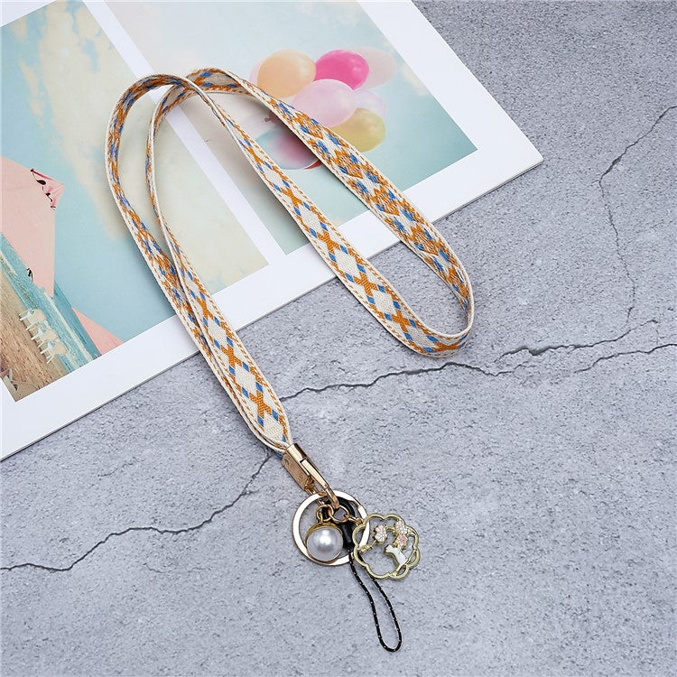 80cm Cell Phone Lanyard Flower Pendant Crossbody Phone Lanyard Phone Hand Wrist Strap Neck Lanyard Shoulder Strap - Yellow