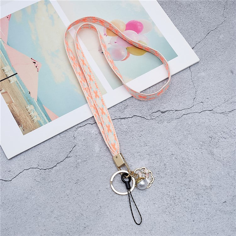 80cm Cell Phone Lanyard Flower Pendant Crossbody Phone Lanyard Phone Hand Wrist Strap Neck Lanyard Shoulder Strap - Pink