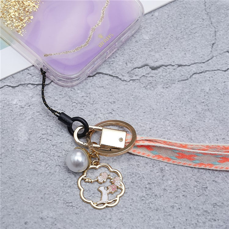 80cm Cell Phone Lanyard Flower Pendant Crossbody Phone Lanyard Phone Hand Wrist Strap Neck Lanyard Shoulder Strap - Pink