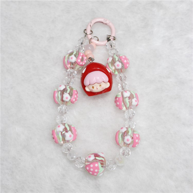 Doll Bead Phone Wrist Strap Short 26cm Chain Mobile Phone Lanyard - Red