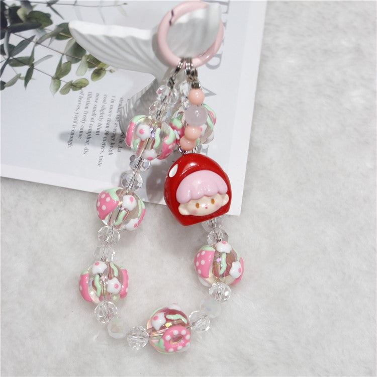 Doll Bead Phone Wrist Strap Short 26cm Chain Mobile Phone Lanyard - Red