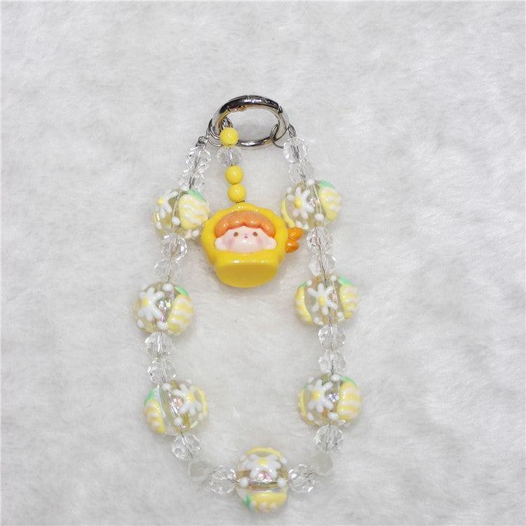 Doll Bead Phone Wrist Strap Short 26cm Chain Mobile Phone Lanyard - Yellow