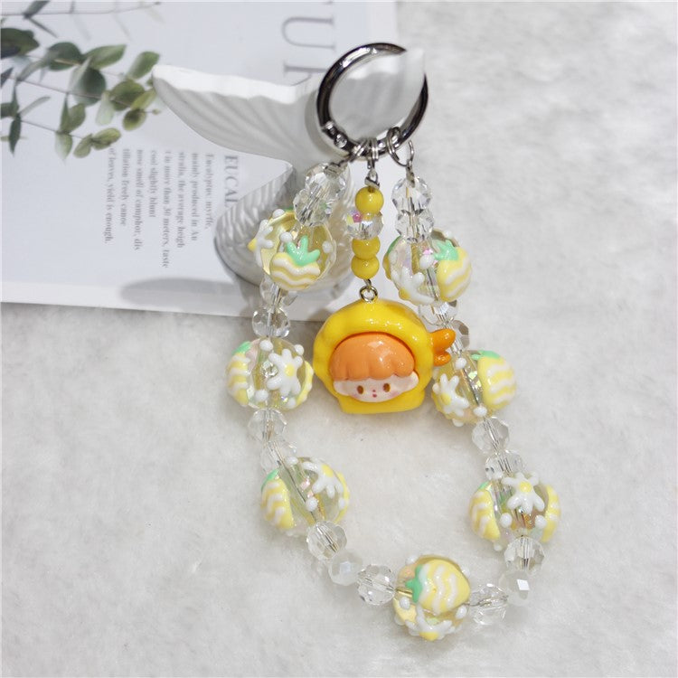 Doll Bead Phone Wrist Strap Short 26cm Chain Mobile Phone Lanyard - Yellow