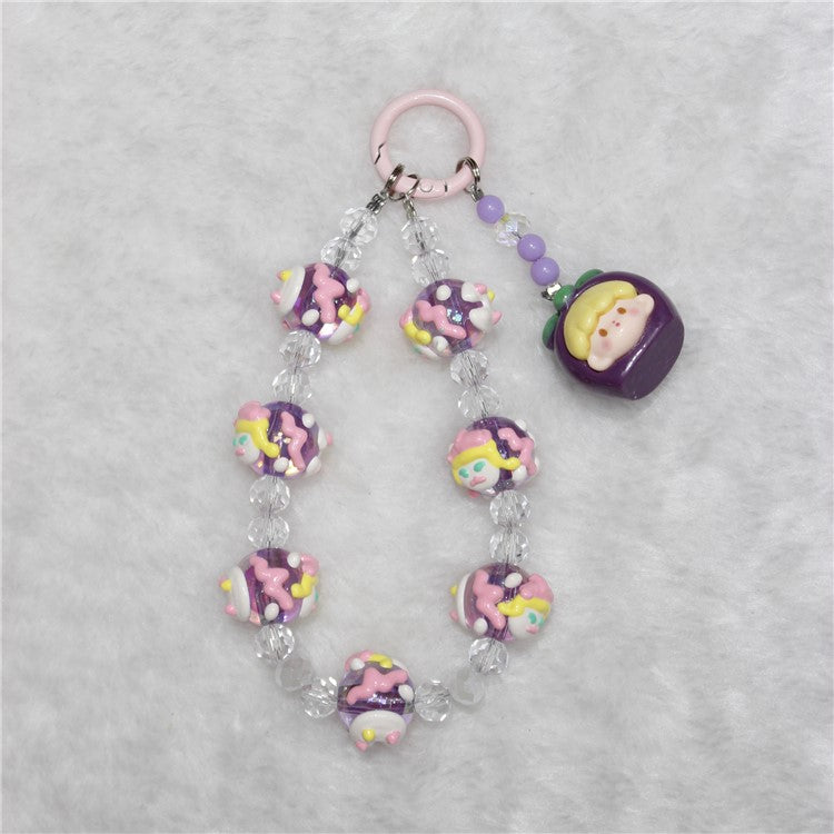 Doll Bead Phone Wrist Strap Short 26cm Chain Mobile Phone Lanyard - Purple