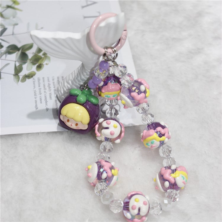 Doll Bead Phone Wrist Strap Short 26cm Chain Mobile Phone Lanyard - Purple