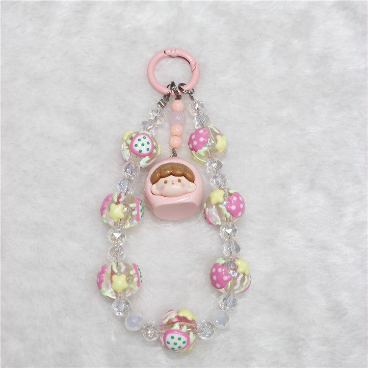 Doll Bead Phone Wrist Strap Short 26cm Chain Mobile Phone Lanyard - Pink