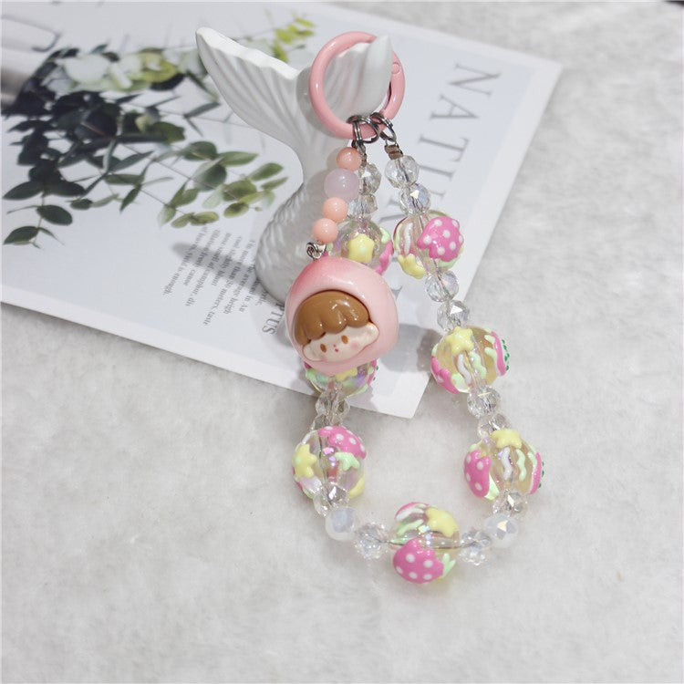 Doll Bead Phone Wrist Strap Short 26cm Chain Mobile Phone Lanyard - Pink