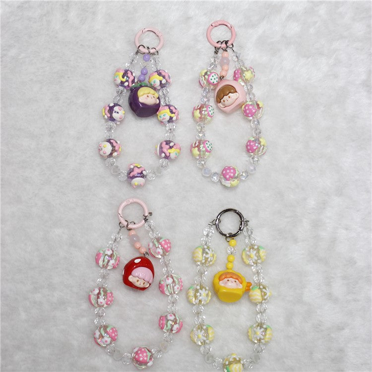 Doll Bead Phone Wrist Strap Short 26cm Chain Mobile Phone Lanyard - Pink