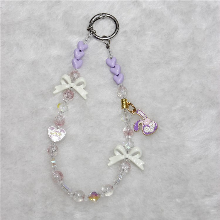 Phone Strap Short 26cm Purple Heart Beaded Mobile Phone String Phone Accessories