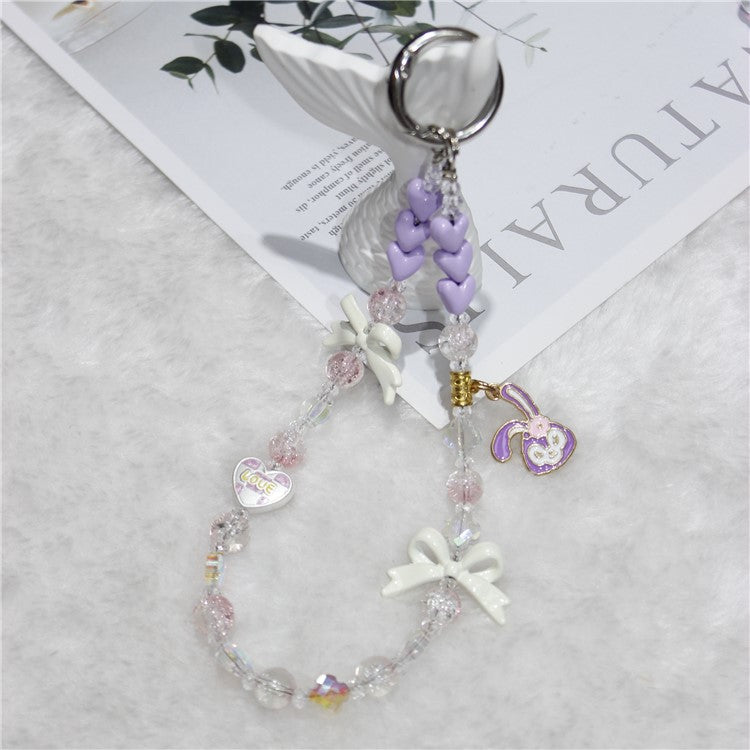 Phone Strap Short 26cm Purple Heart Beaded Mobile Phone String Phone Accessories