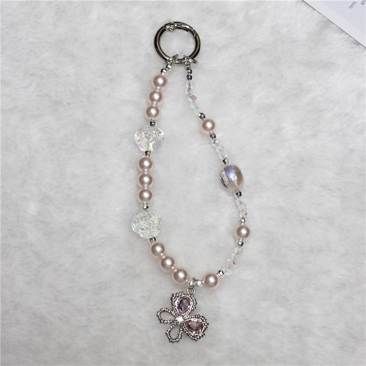 Pearl Beaded Phone Lanyard Short 26cm Butterfly Anti-Lost Wrist Chain Phone Bracelet - Style 1