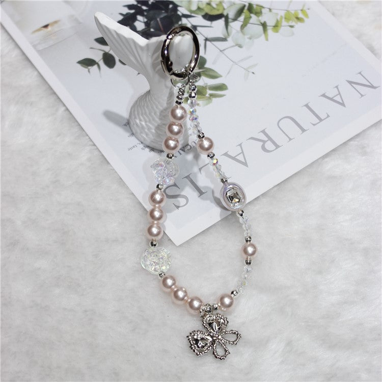 Pearl Beaded Phone Lanyard Short 26cm Butterfly Anti-Lost Wrist Chain Phone Bracelet - Style 1