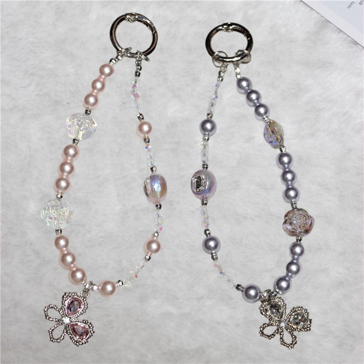 Pearl Beaded Phone Lanyard Short 26cm Butterfly Anti-Lost Wrist Chain Phone Bracelet - Style 1