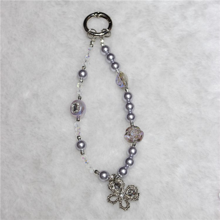 Pearl Beaded Phone Lanyard Short 26cm Butterfly Anti-Lost Wrist Chain Phone Bracelet - Style 2