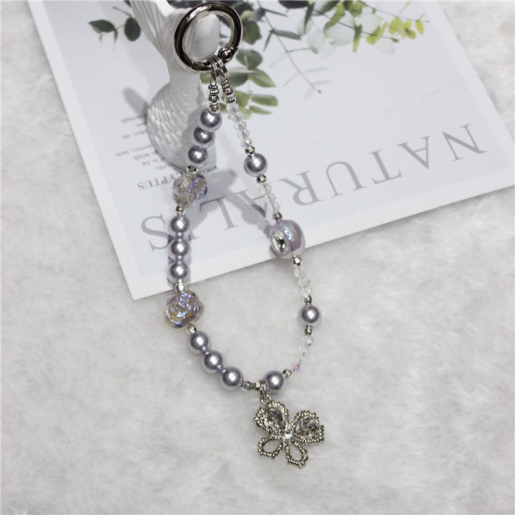 Pearl Beaded Phone Lanyard Short 26cm Butterfly Anti-Lost Wrist Chain Phone Bracelet - Style 2