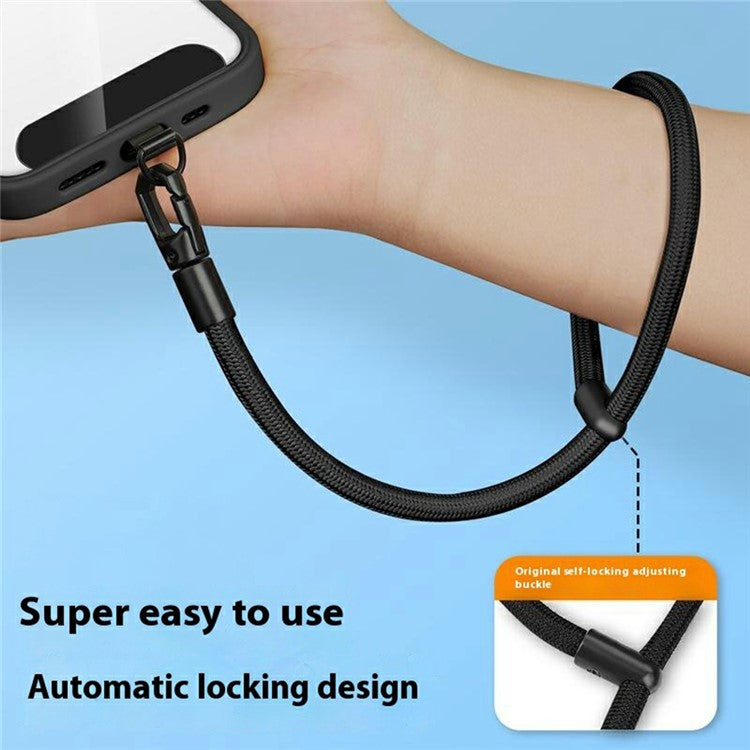 7mm Adjustable Wrist Strap Polyester Phone Lanyard with Tether Tab - Black