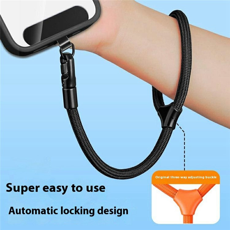 7mm Adjustable Ring Wrist Strap Polyester Phone Lanyard with Tether Tab - Black