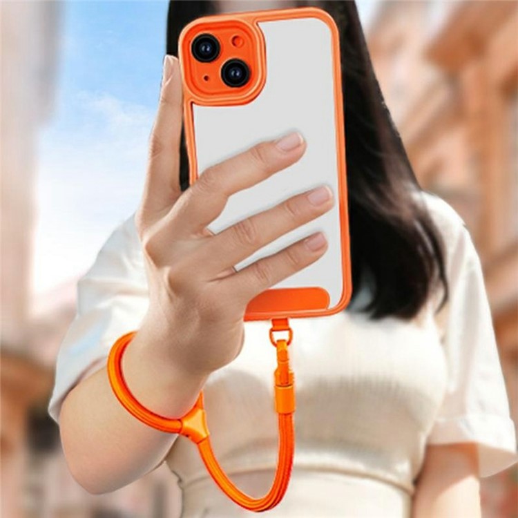 7mm Adjustable Ring Wrist Strap Polyester Phone Lanyard with Tether Tab - Orange