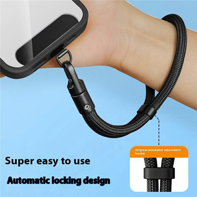 7mm Adjustable Wrist Strap Self-Locking Phone Lanyard with Tether Tab, 360-Degree Rotating Hook - Black