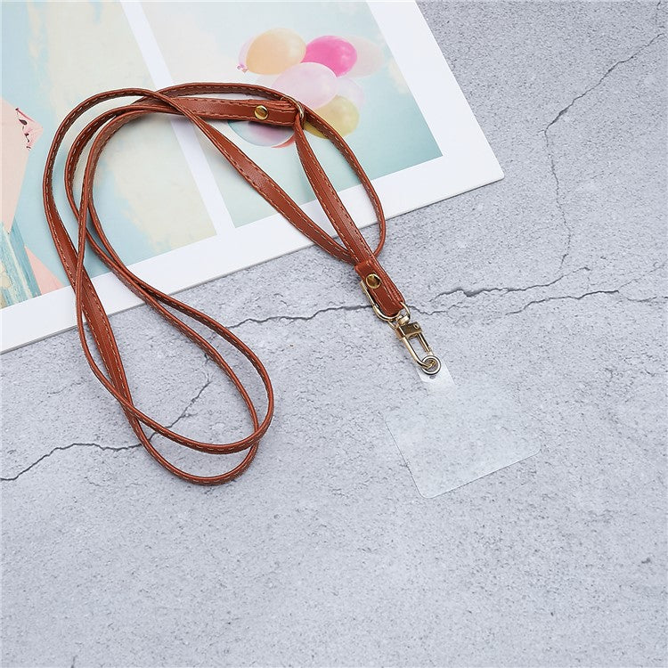 Universal Cell Phone Lanyard Adjustable PU Leather Neck Lanyard Crossbody Neck Strap Wrist Strap with Transparent Pad - Brown