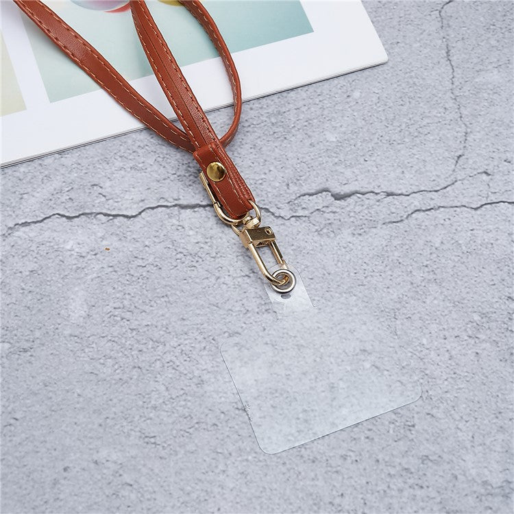 Universal Cell Phone Lanyard Adjustable PU Leather Neck Lanyard Crossbody Neck Strap Wrist Strap with Transparent Pad - Brown