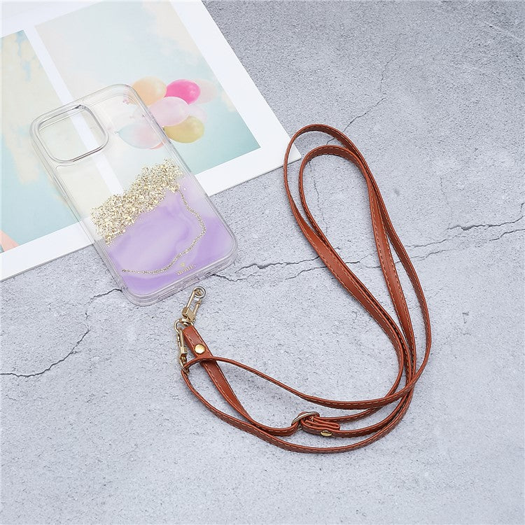 Universal Cell Phone Lanyard Adjustable PU Leather Neck Lanyard Crossbody Neck Strap Wrist Strap with Transparent Pad - Brown