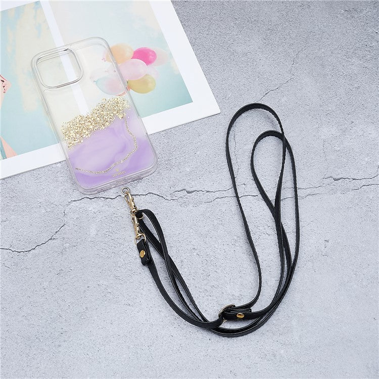 Universal Cell Phone Lanyard Adjustable PU Leather Neck Lanyard Crossbody Neck Strap Wrist Strap with Transparent Pad - Black